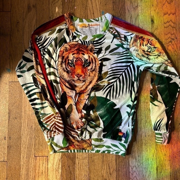 RARE Aviator Nation Unisex Jungle Tiger Classic Velvet Crewneck Sweatshirt XS - Picture 5 of 8